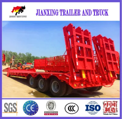 Hydraulic Extendable Low Bed Trucks 3 Axles Lowbed Container Trailer Machinery Transport Low Bed Lorry Trailer for Sale